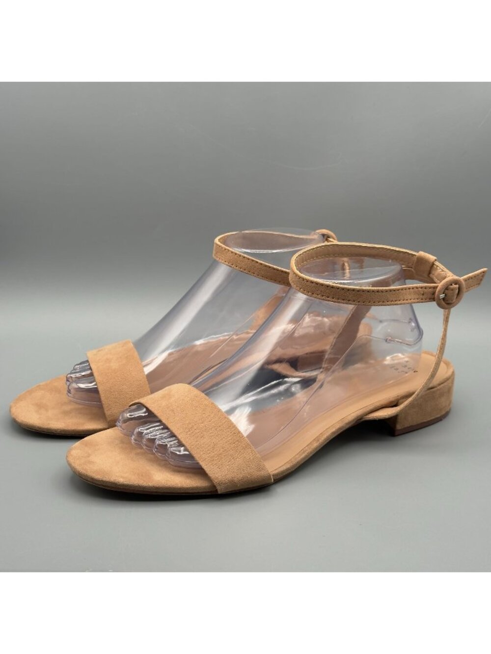 Tan Nude Strappy Low Block Heel Sandals Ankle Strap Buckle Size 10